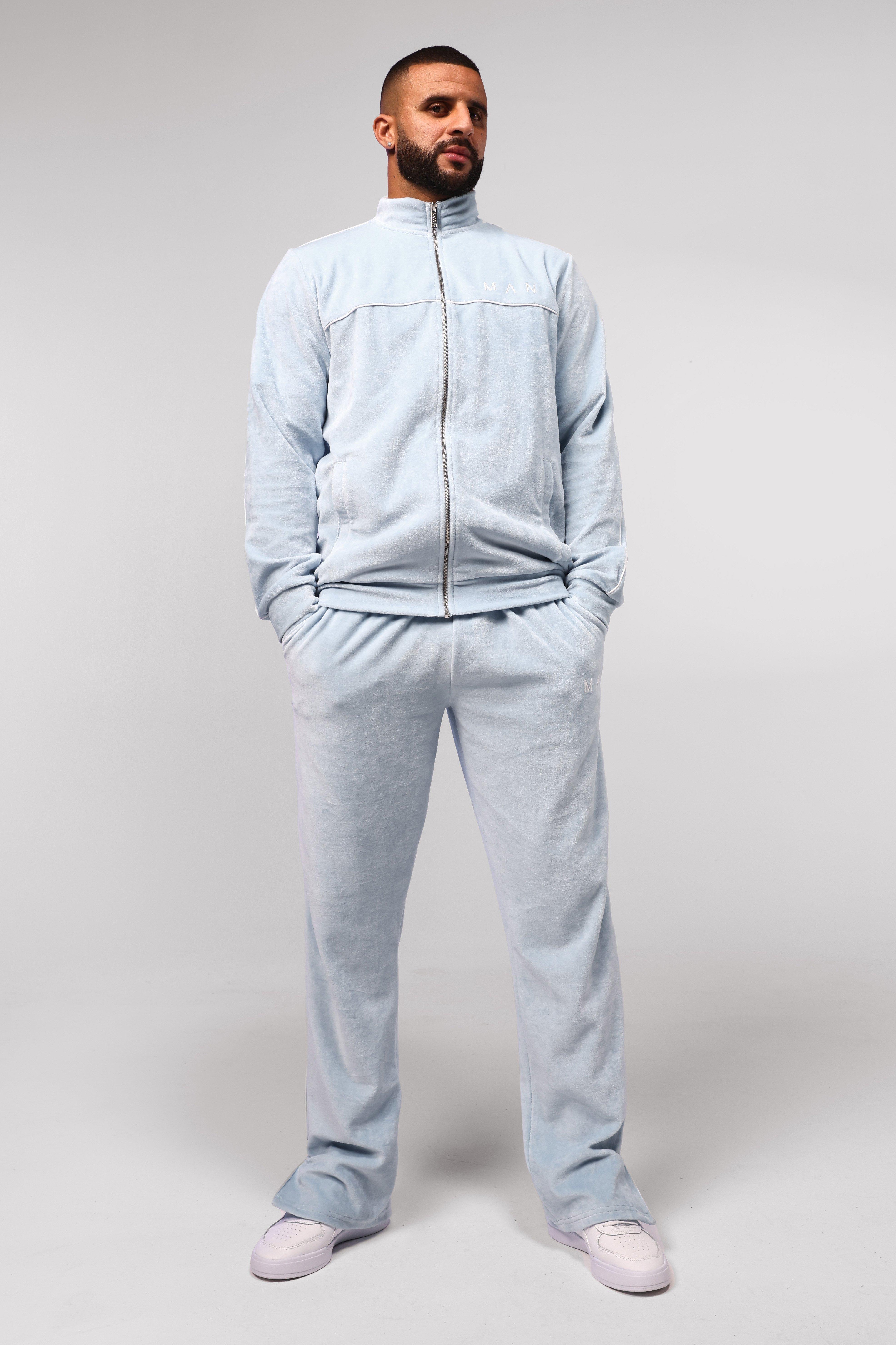 Blue velour cheap tracksuit mens